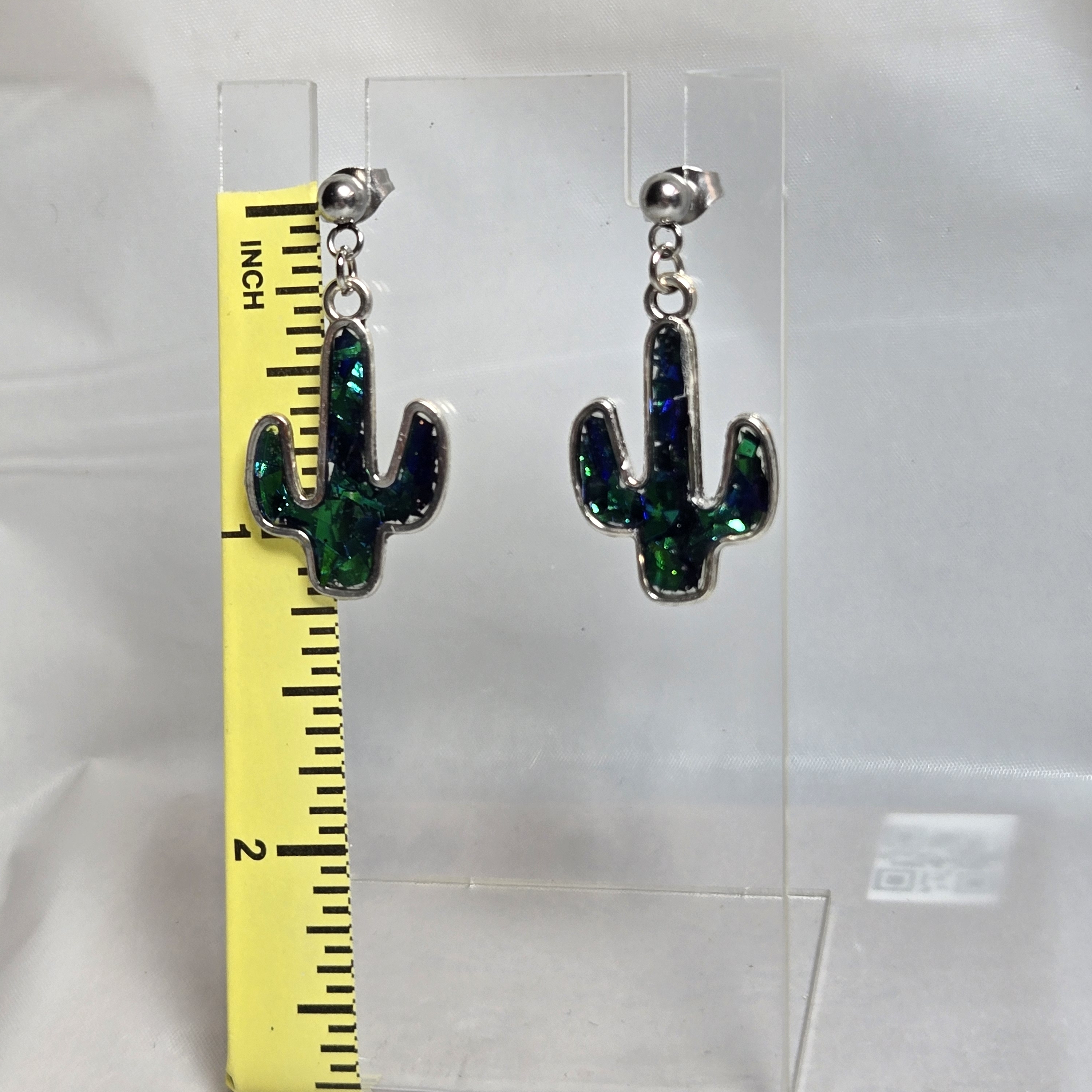 #17- Cactus Charm Silver And Green Earrings